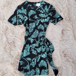 Cinq a Sept Bia Crewneck Tie-side Palm-print Mini Dress